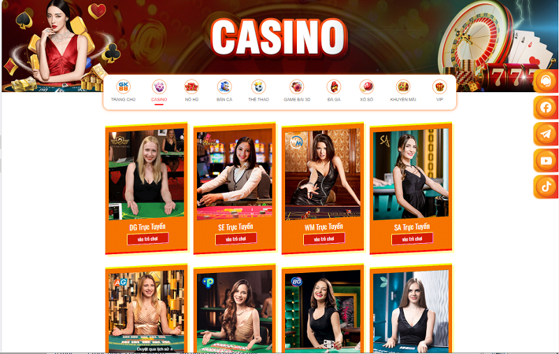 GK 88 mang đến một phòng chơi Casino trực tuyến cao cấp